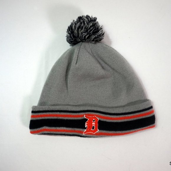 Detroit Tigers New Era Winter Beanie Pom Hat On Field MLB Authentic Road Grey - Picture 1 of 4